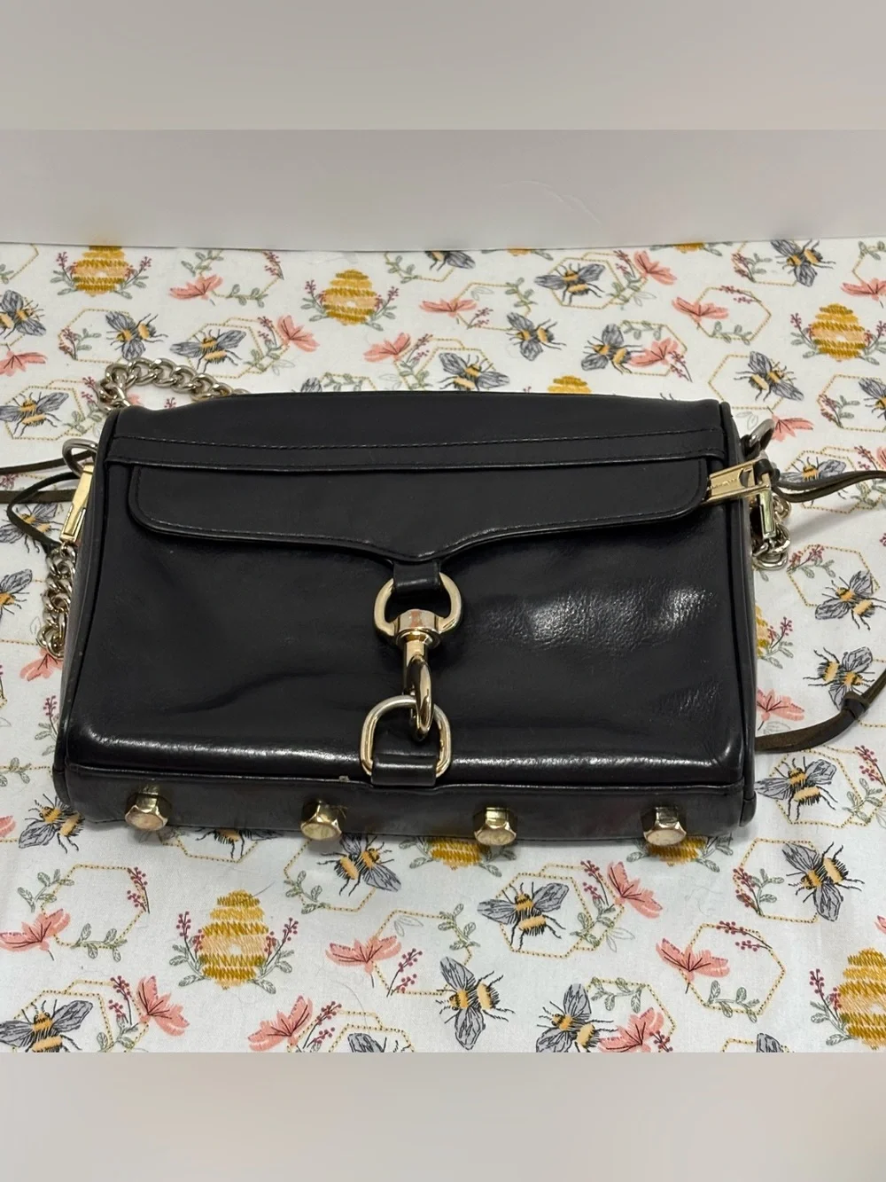 Black Leather Chain Strap Crossbody Bag